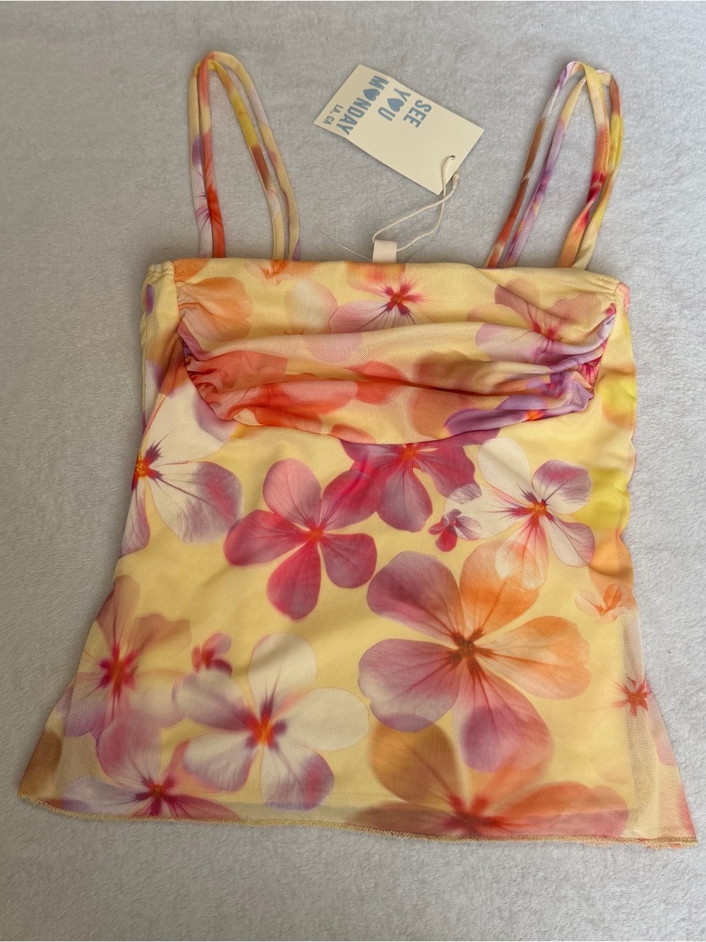 NWT See You Monday Yellow Floral Mesh Cami Top